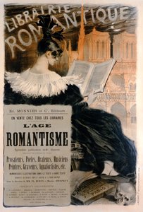 ملصق "Librairie Romantique" يعلن عن سلسلة من الكتب عن تاريخ الرومانسية ، 1887